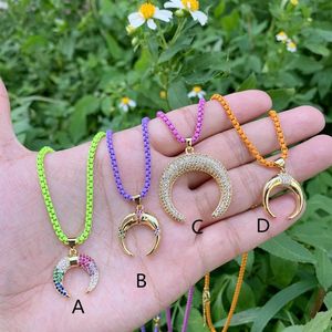 Hanger kettingen bulk sieraden groothandel halve cirkel maan vorm koper vergulde cz micro pave pndant emaille box ketting ketting