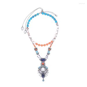 Pendentif colliers prix de gros 2 pièces/ensemble ethnique coloré pierre naturelle collier résine perles chaîne femmes bijoux de mode