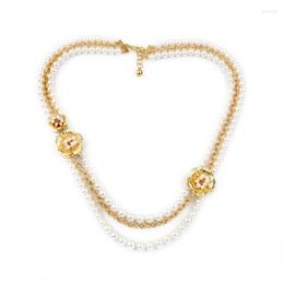 Collares pendientes precio a granel real facetas collar de perlas simuladas para mujer cadena de cuentas de flores Color dorado largo joyería multicapa