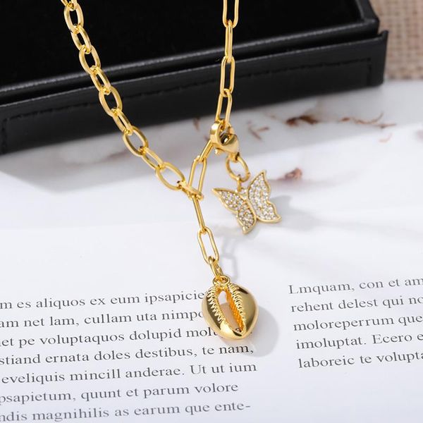 Pendentif Colliers Papillon Et Coquillage Pour Femmes En Acier Inoxydable Baroque Réglable Charme Tour De Cou Délicat Glamour Bijoux De Mariage GiftPendant