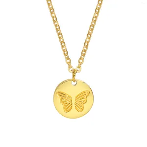 Collares colgantes Collar de monedas de mariposa Mujeres Elegante Collier Acero inoxidable Joyería chapada en oro