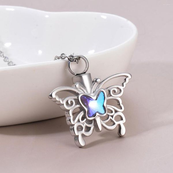 Pendentif Colliers Papillon Crémation Urne Collier Pour Cendres En Acier Inoxydable Animal Memorial Bijoux Souvenir Cadeau Femmes Filles