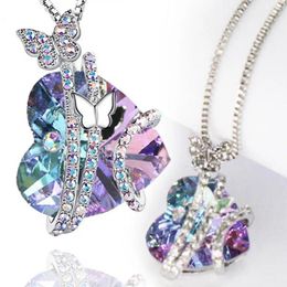 Pendentif Colliers Papillon Coeur Strass Bijoux Collier Mode Dames Filles Saint Valentin Couple Mère Amitié Cadeau