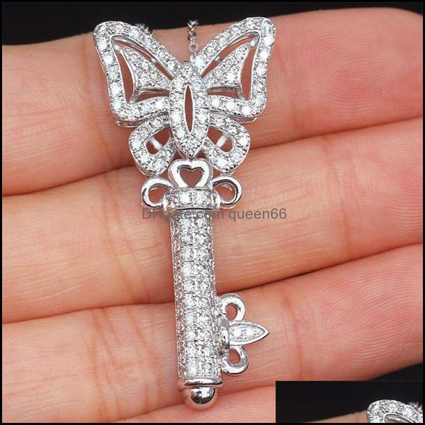 Pendentif Colliers Papillon Clé Forme Collier Thème Fête Femmes Déclaration Bijoux Sier Plaqué Zircon Pull Chaîne Collier Pendentif D Dhl4I