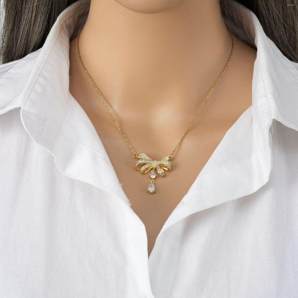 Collares con colgantes, lazos de mariposa, gargantilla de perlas, anillos, conjuntos de pendientes para mujer, joyería de Color dorado a la moda, accesorios estéticos