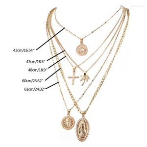 Pendentif Colliers C9GF Punk Religieux Vierge Marie Chaîne Collier Ensemble Pour Femmes Or Multicouche Lotus Cou Chaînes Bijoux