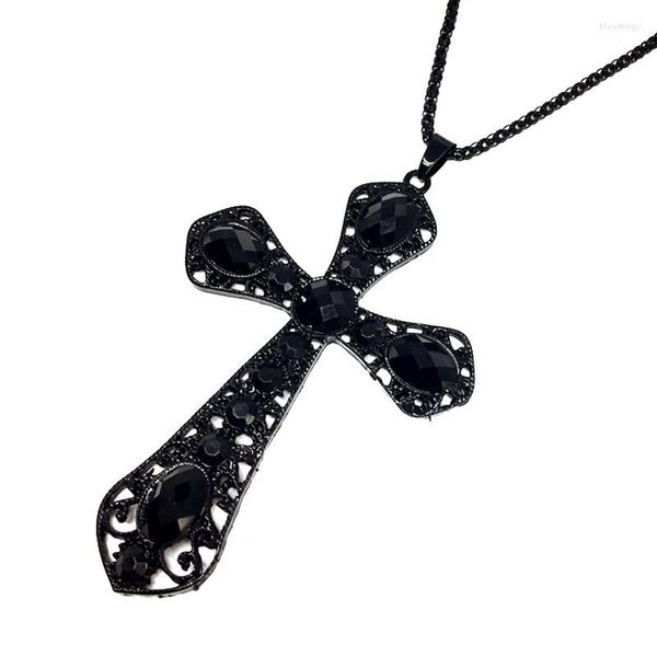 Pendentif Colliers Camée Creux Grand Croix Collier Noir Rétro Gothique Bijoux Corde Chaîne Vêtements Accessoires Crucifix Long