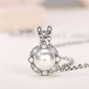 Colliers pendentifs CAOSHI collier de fiançailles dame élégante avec des accessoires de zircone brillant perle simulée pour la cérémonie de mariage gracieux