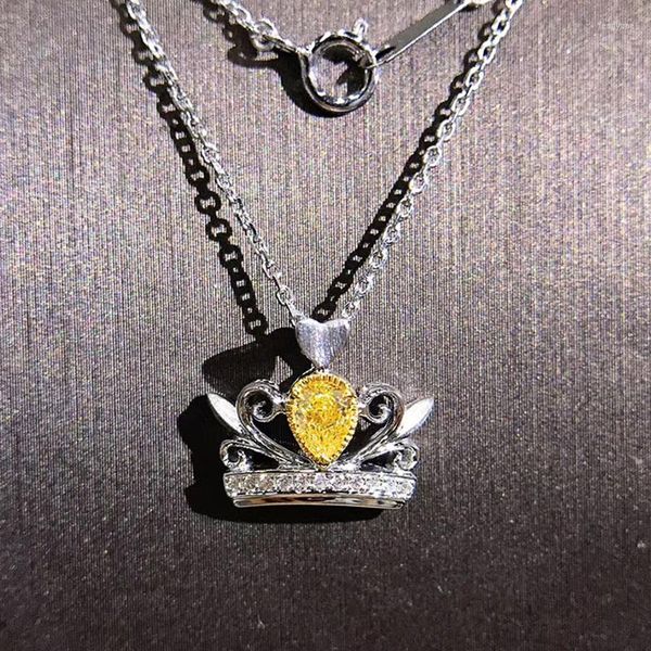 Pendentif Colliers CAOSHI Mode Couronne Forme Collier Avec Jaune Cubique Zircone Bijoux Romantique Fiançailles Partie Accessoires En Gros