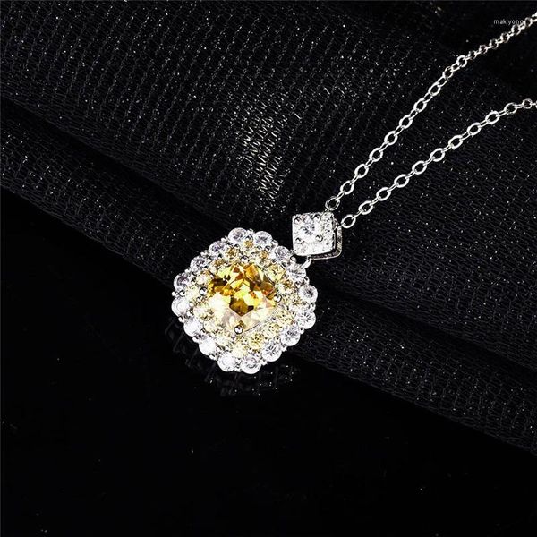 Pendentif Colliers CAOSHI Style de luxe éblouissant rose/jaune carré cubique zircone collier pour femmes exquis mariage déclaration bijoux