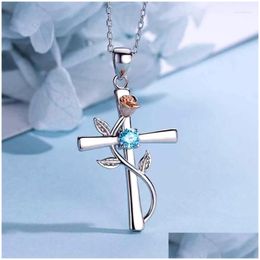 Pendentif Colliers Caoshi Élégant Collier Croix Pour Femmes Rose Fleur Design Accessoires Cérémonie De Mariage Brillant Zircone Bijoux GIF Dh1Zf