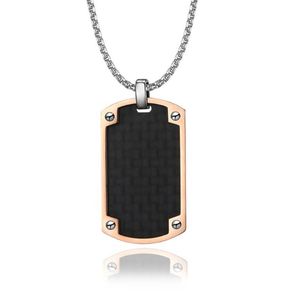 Colliers pendentifs en fibre de carbone tag collier masculin pour militaire de soldat armée cadeau en acier inoxydable 24 pouces Lin241a