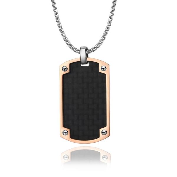 Collares colgantes de fibra de carbono Tag para hombre Collar para hombres para ejército militar Soldado Joyería Regalo Acero inoxidable 24 pulgadas Cadena Enlace