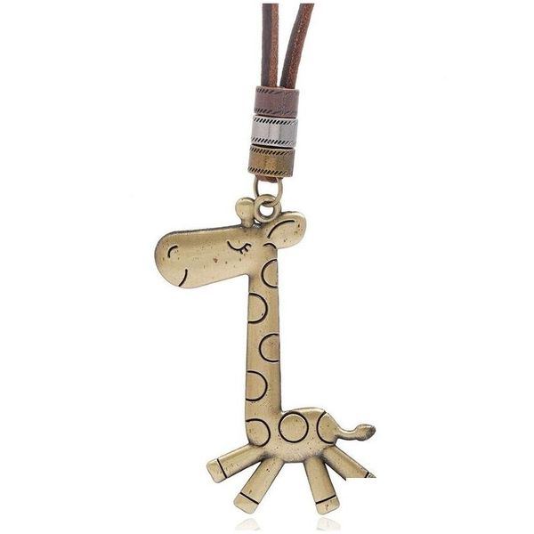 Pendentif Colliers Animal De Bande Dessinée Girafe Collier Réglable Chaîne En Cuir Pour Femmes Hommes Hip Hop Mode Bijoux Cadeau Drop Delivery P Dh4M8