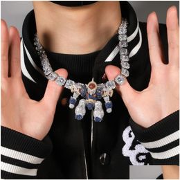 Pendentif Colliers Dessin animé Ice Out Collier Mens Hip Hop Bijoux Haute Qualité 3D Robot Drop Livraison Pendentifs DHW6B