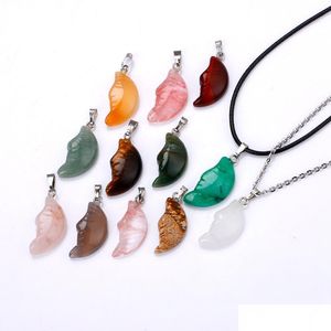 Hanger kettingen cartoon natuurlijk kristal roze kwarts maan gezicht stenen ketting chakra genezende sieraden voor vrouwen mannen drop deli dhgarden dhxid