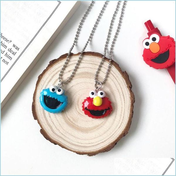 Colliers pendentif dessin animé rouge et bleu sésame rue collier couple drôle enfants bijoux livraison directe bijoux colliers pendentifs Dhxtk