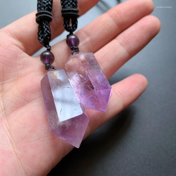 Pendentif Colliers Sculpté Double Point Pierre Lilas Améthystes Collier De Quartz Violet Spirituel Hexagonal Cristal Dropship