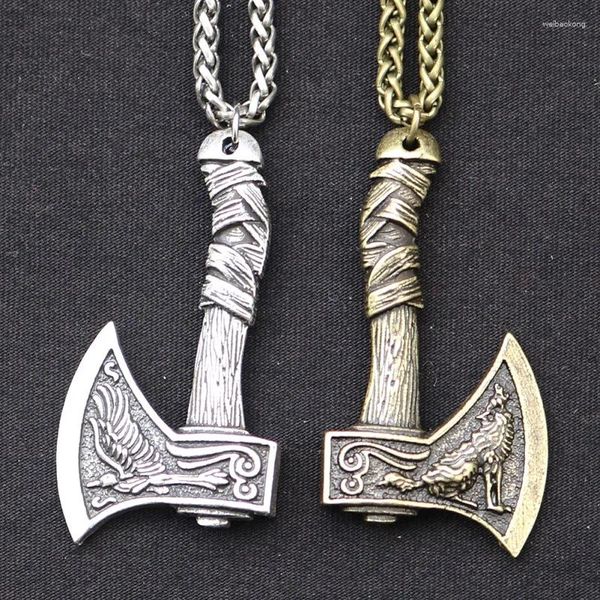 Pendentif Colliers Sculpté Loup Corbeau Double Face Axe Collier Amoureux Punk Hip Hop Pirate Bijoux Mode Charme Accessoires