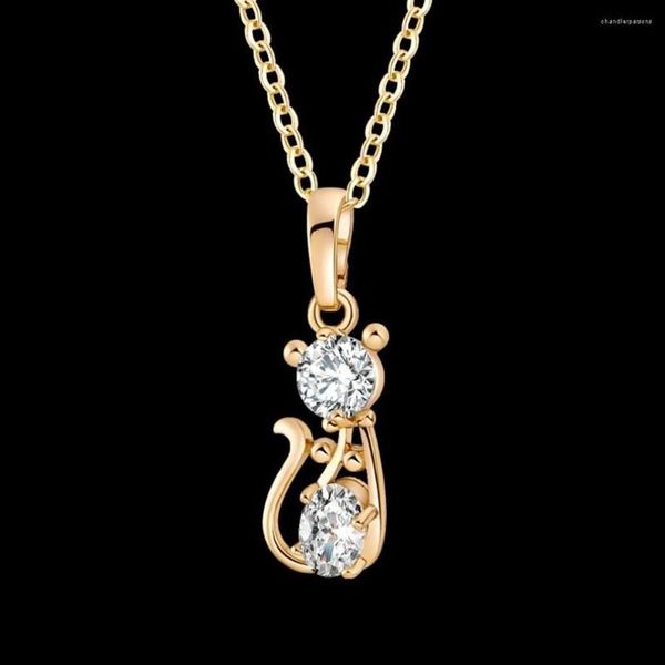 Collares colgantes Gato Gatito Lindo Collar Colgantes Para Mujer Acero Inoxidable Rosa Color Oro Cadena Cubic Zirconia Jewelry296k