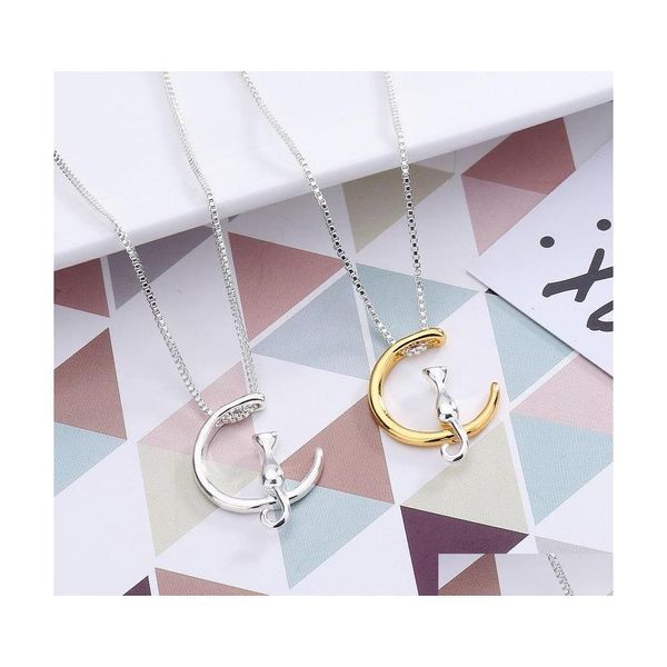 Pendentif Colliers Chat Collier Charme Sier Or Couleur Pet Bijoux Chanceux Cadeau De Luxe Lune Drop Livraison Pendentifs Dhbuc