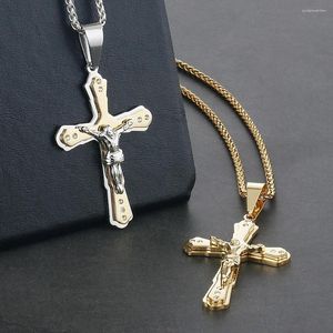 Pendentif Colliers Catholique Crucifix En Acier Inoxydable Chaîne Collier Hommes Bijoux Jésus Cristal Croix MN208