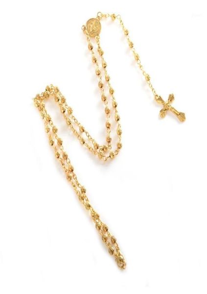 Colliers pendentifs !!Catholic Jesus Goddess 18K Gold plaqué Collier long rosaire à la mode pour les femmes masculines 4 mm bijoux de mode.15890111