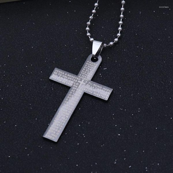 Pendentif Colliers Catholique Laser Bible Espagnole Croix Collier Gothique Noir Pistolet Plaqué Pour Hommes Femmes Street Style Bijoux