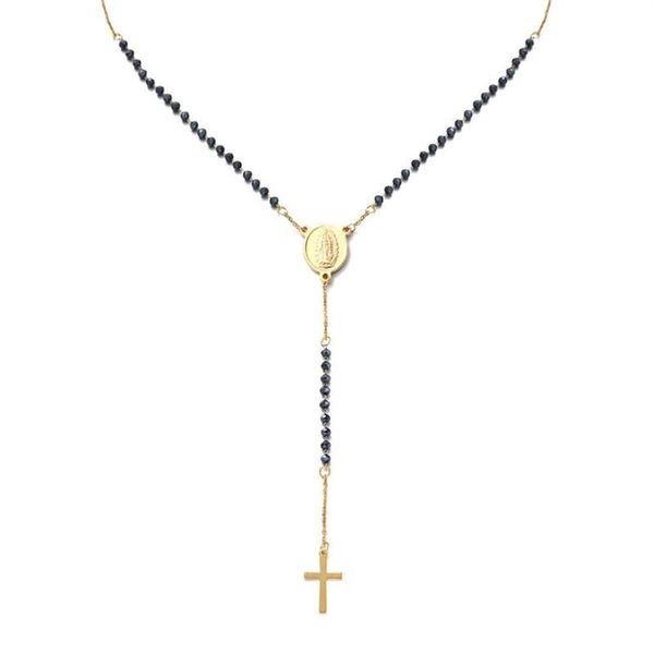 Pendentif Colliers Catholique En Acier Inoxydable Chapelet Perles Chaîne Y Forme Vierge Collier Pour Femmes Hommes Croix Religieuse Bijoux257V