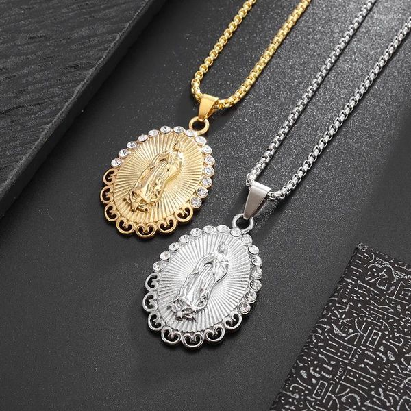 Colliers pendants vierge catholique de Guadallupe Statue Collier Zircon Hommes et femmes Amulets religieux Accessoires de bijoux