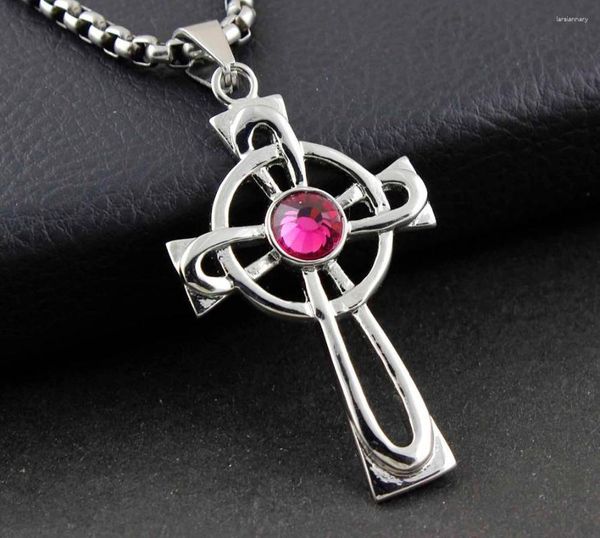 Pendentif Colliers Croix Celtique W/Violet CZ Collier en Acier Inoxydable Titane pour Femme Cadeau