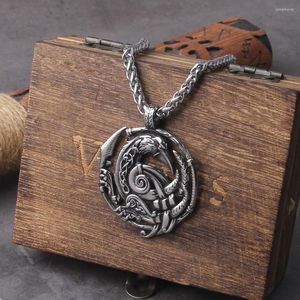 Pendentif Colliers Noeud Celtique Collier En Acier Inoxydable Viking Avec Odin Raven Dans Une Boîte En Bois Emballée De Style Nordique Comme Cadeau