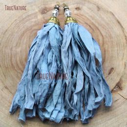 Hanger kettingen cerulean blauwe Boheemse stijl handgemaakte kwast antieke bronzen ovale kraalkap voor ketting maken PM9052