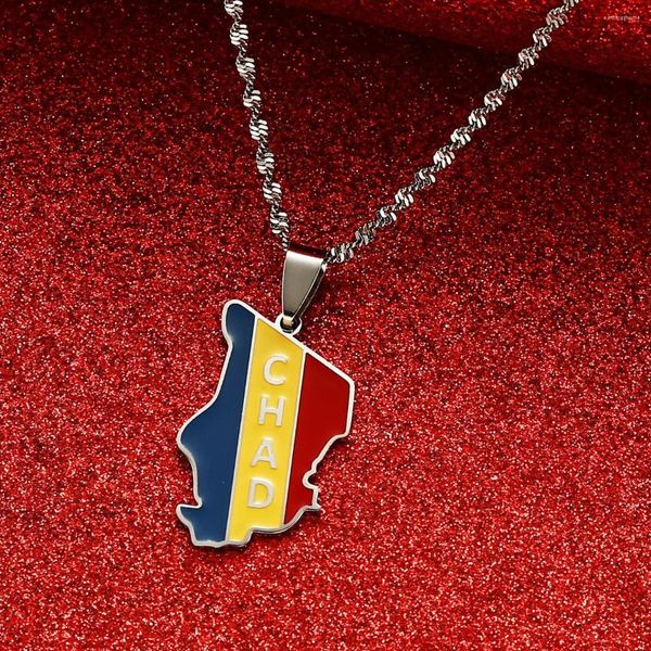 Pendentif Colliers Tchad Pays Carte Or Couleur Bijoux Tchad Cadeau Patriotique