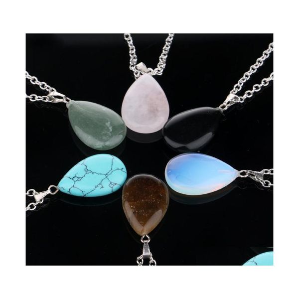 Pendentif Colliers Chaîne Collier Forme Pierre Naturelle Véritable Améthyste Jolie Turquoise Goutte D'eau Quartz Pour Les Femmes Bdehome Livraison Juif Dhxro