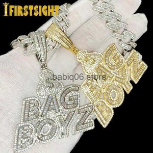 Pendentif Colliers Chaînes CZ Lettres Sac Boyz Pendentif Collier Glacé Bling 5A Cubic Zircon Dollar Symbole Argent Charme Mode Hip Hop Hommes Bijoux T230301