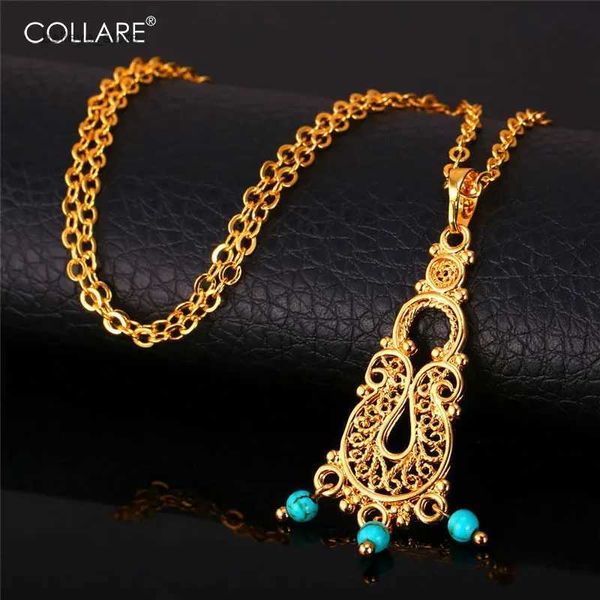 Collares colgantes ChainsPro Collares de estilo indio vintage Colgantes Bule Color dorado/plateado Collar de piedra turca al por mayor para mujer P213L231225