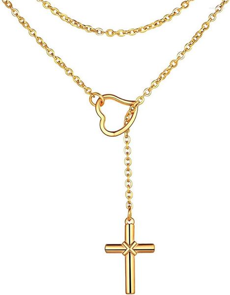 Pendentif Colliers ChainsPro Femmes Croix Y Forme 18k Or Goutte Collier Avant Réglable Longue Chaîne Plaqué/Acier inoxydable CP747