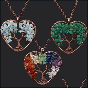 Pendentif Colliers Chakra coeur pendentif collier fil pierre naturelle perles arbre de vie colliers pour femmes enfants mode bijoux D Dhtw4