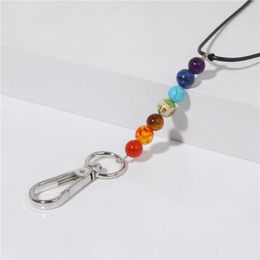 Pendentif Colliers Chakra Pierre Naturelle Perles Porte-clés Collier Clé Anti-Perte Conçu Long Pour Hommes Femmes Enfants Cadeau Plus âgéPendant