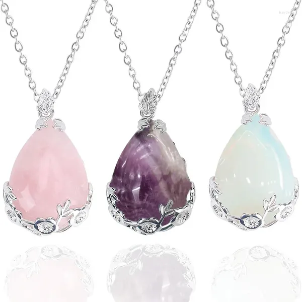 Colliers de pendentif chakra reiki cicatrisant des cristaux de cicatrisation Pendants Waterdrop Pendants Amethyst Cartnelian Sand Stone Opalite Collier