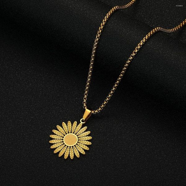 Pendentif Colliers Chandler Acier inoxydable Plaqué or Tournesol Collier Fleur Charm Floral