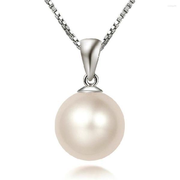 Collares colgantes encanto 10mm 12mm perla blanca colgante collar de cadena de la suerte para mujeres moda Simple elegante chica regalo de joyería