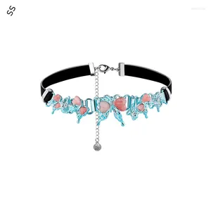 Pendentif Colliers Charm Blue Butterfly Collier Femme Hip Hop Collier en cuir noir Spice Girl Instagram Light Luxury Retro Vêtement