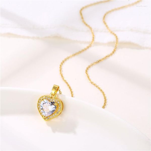 Pendentif Colliers Charm Coeur Incrusté Zircone Chaîne 18K Or Jaune Rempli Femmes Filles Bijoux Classique Mariage Cadeau De Mariée