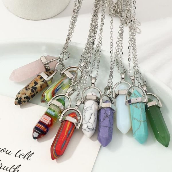 Pendentif Colliers Charme Pierre Naturelle Guérison Énergie Point Baguette Cristal Quartz Yoga Collier Argent Plaqué Chaîne Bijoux Pour Femmes Hommes