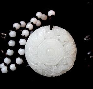 Hanger Kettingen Bedel Natuurlijke Witte Afghaanse Steen Hand Gesneden Chinese Draak Phoenix BaGua Lucky Jade Amulet Ketting Gift Sieraden