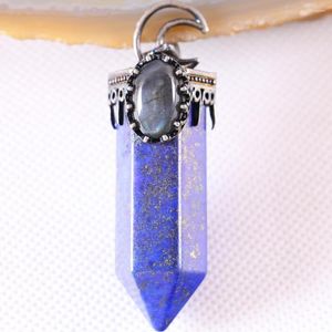 Pendentif Colliers Charme Collier Gem Naturel Bleu Lapis Labradorite Perle Hexagone Antique Couronne Demi Lune Jewery Cadeau 1 Pcs K797