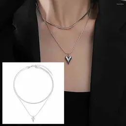 Colliers pendants Charme en acier inoxydable Double couche Collier de coeur pêche bijoux pour les femmes Chain de tour de cou esthétique Y2K Jewel A0H8