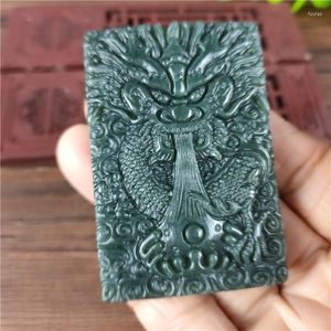 Pendentif Colliers Charme Hetian Jade Saphir Double Face Gonglong Absorption d'eau Dragon pour hommes